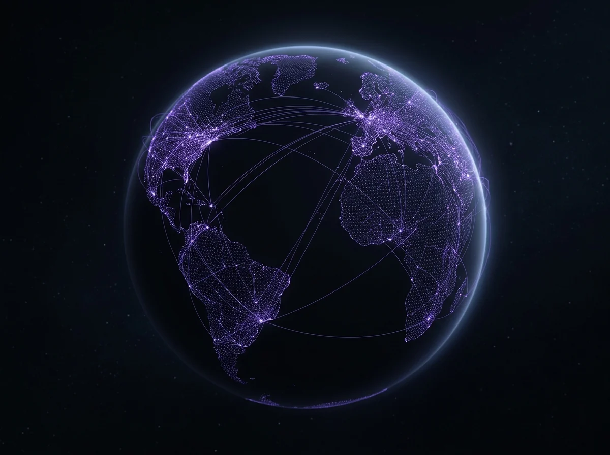 Delivery routes arcing between cities across the globe